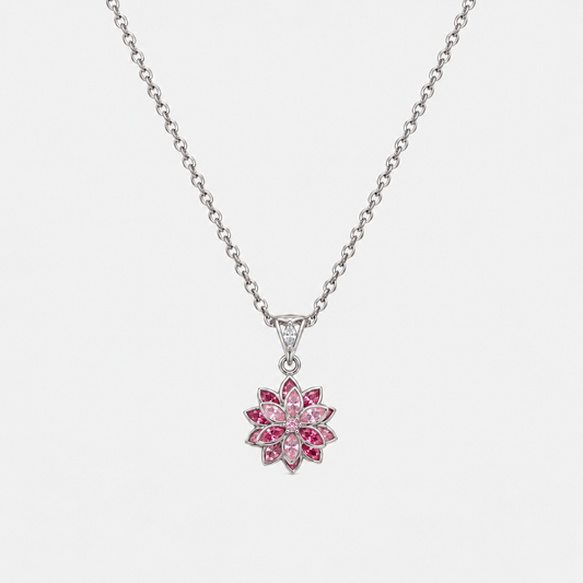 Luce Lotus pembe taşlı rodyum kaplama 925 ayar gümüş kolye