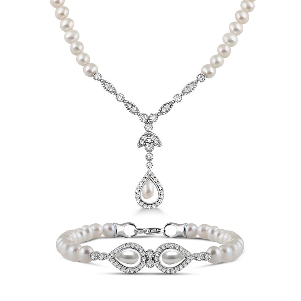 Doğal İnci Gerdanlık Set Gümüş Tasarım İkili