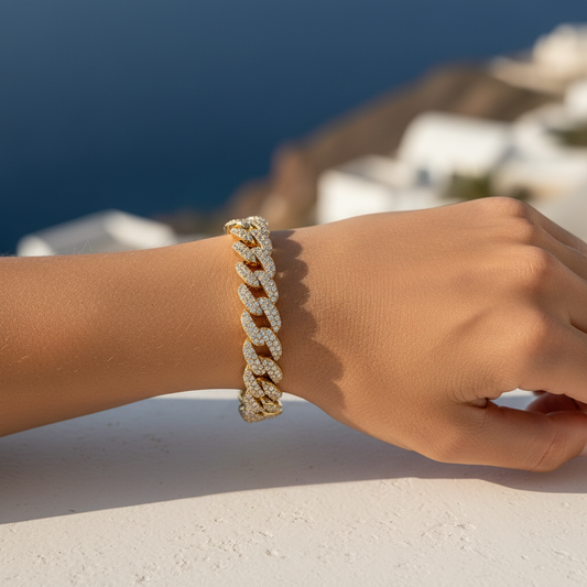 Gurmet Gümüş Bileklik Full Taşlı Gold