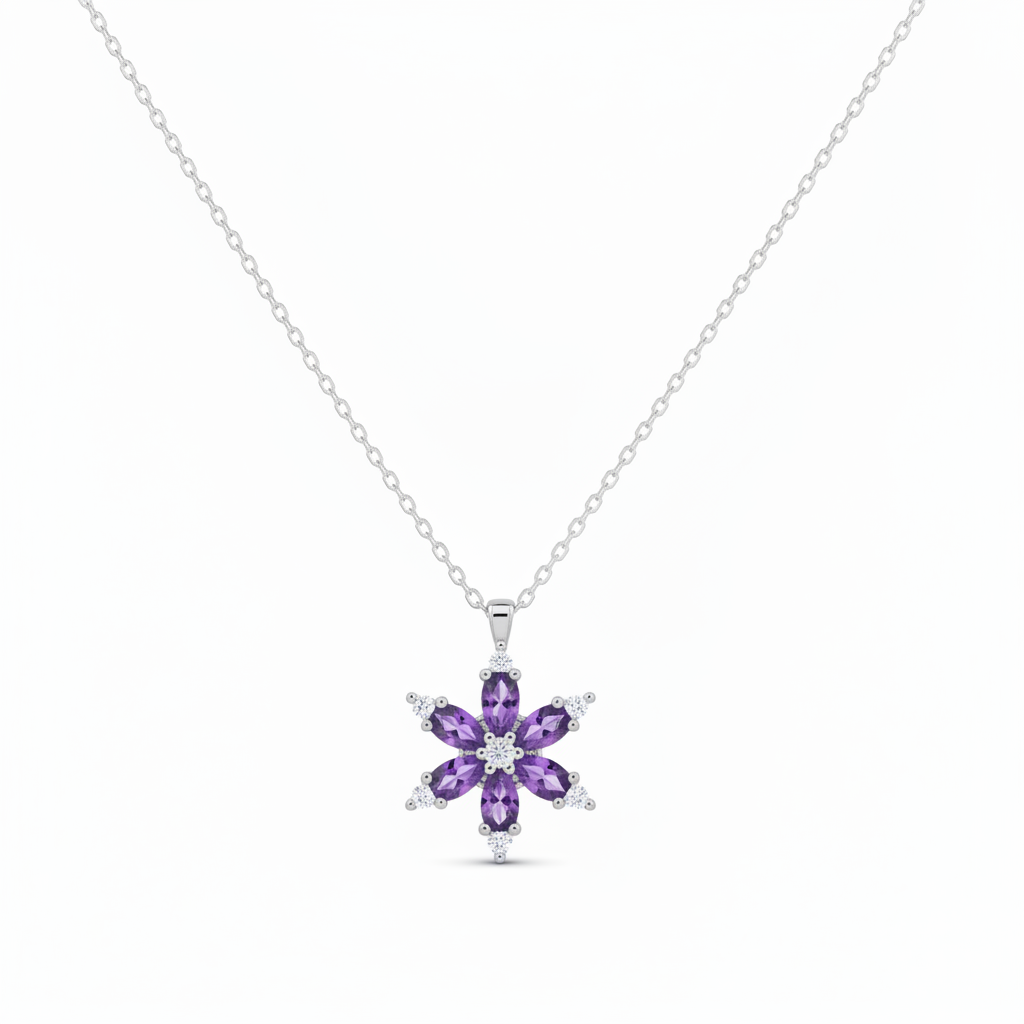 Safir Taşlı Gümüş Lotus Çiçeği Kolye