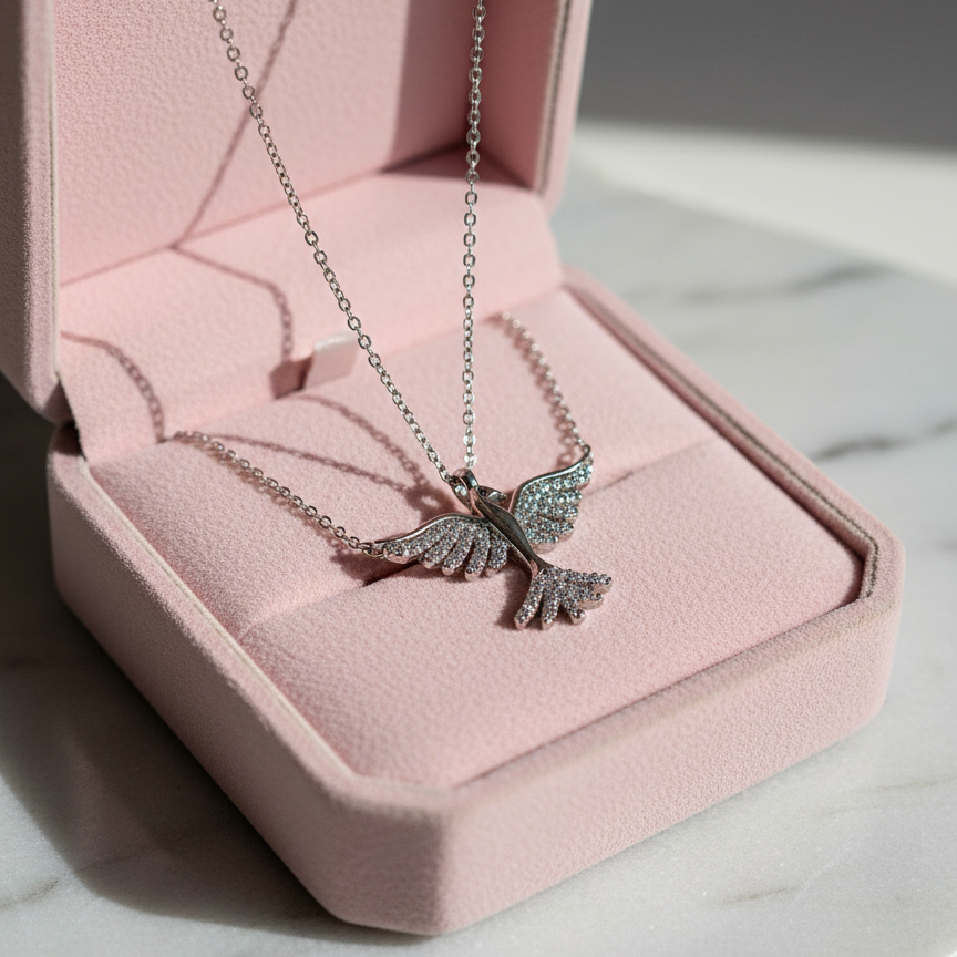 Anka Kuşu Gümüş Kolye Rodyum