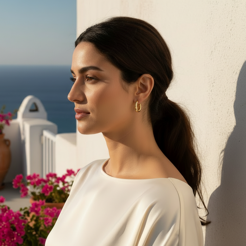 Halka Gümüş Küpe Gold Kalın