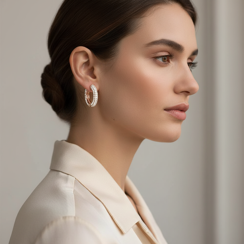 Halka Gümüş Küpe Rose