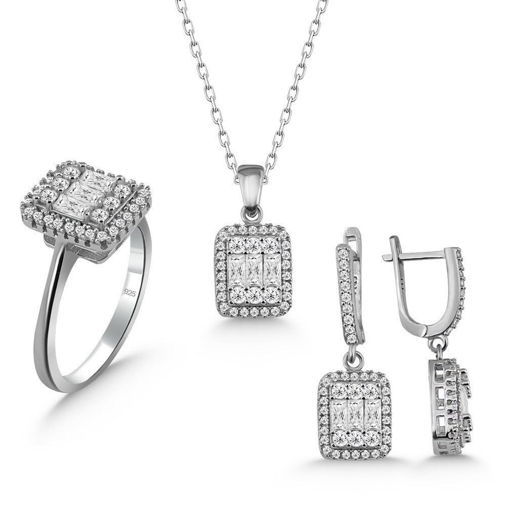 Baget Taşlı Gümüş Set