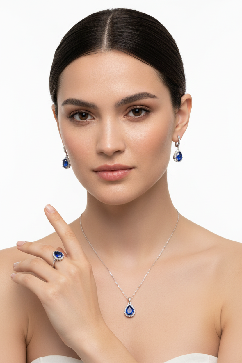 Choice Gümüş Safir Damla Set