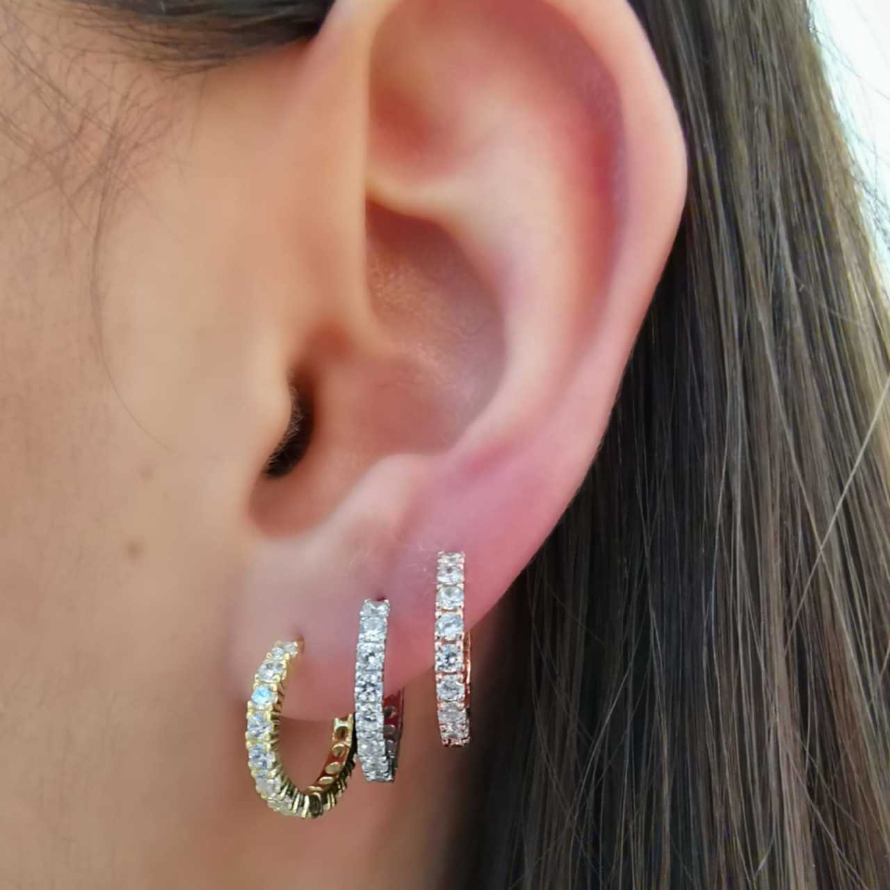 Halka Gümüş Küpe Zirkon Taşlı Set