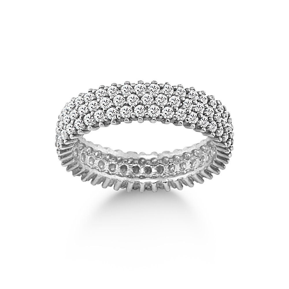 Gümüş Zirkon Taşlı Üç Sıra Tam Tur Yüzük