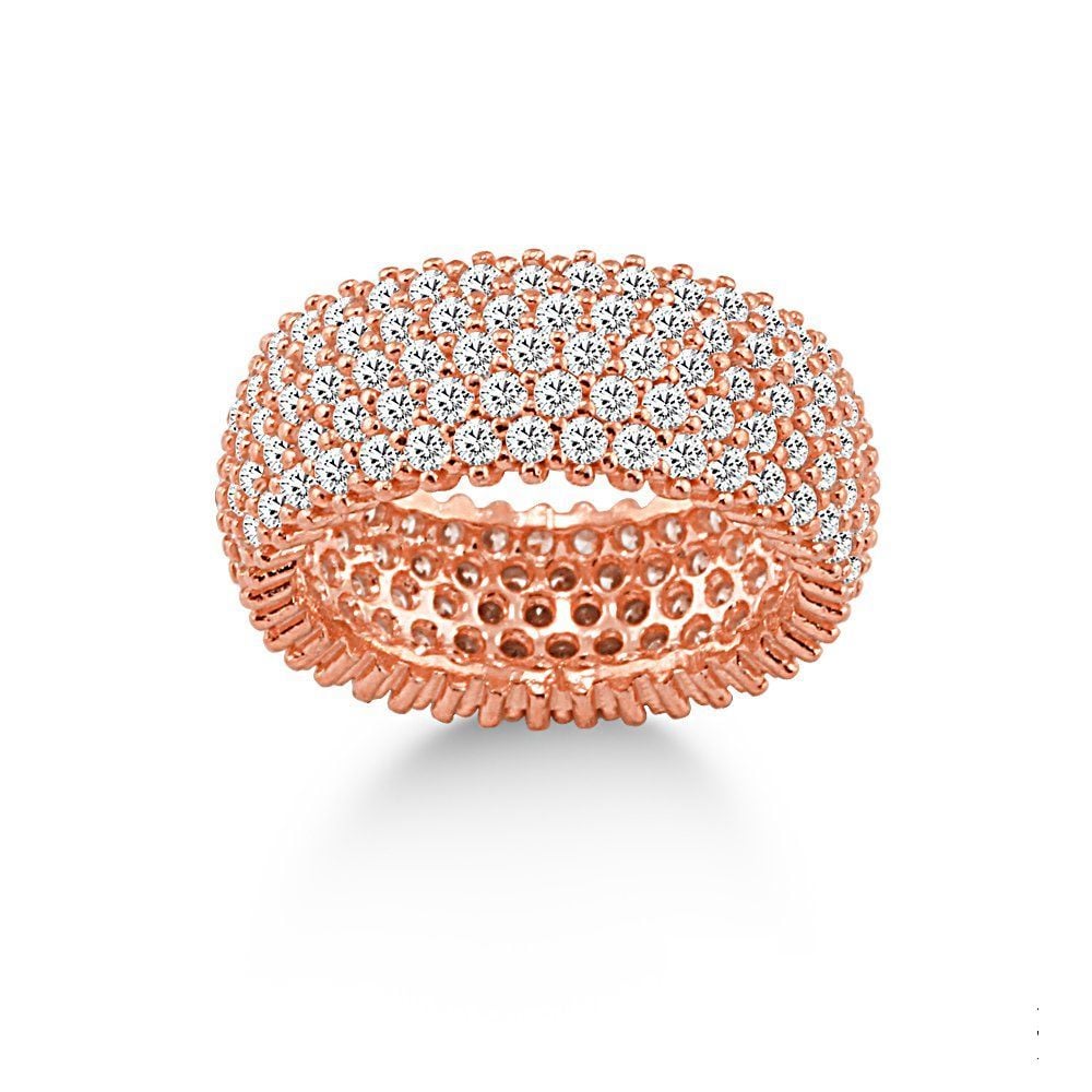 Gümüş Zirkon Taşlı Beş Sıra Tam Tur Yüzük Rose