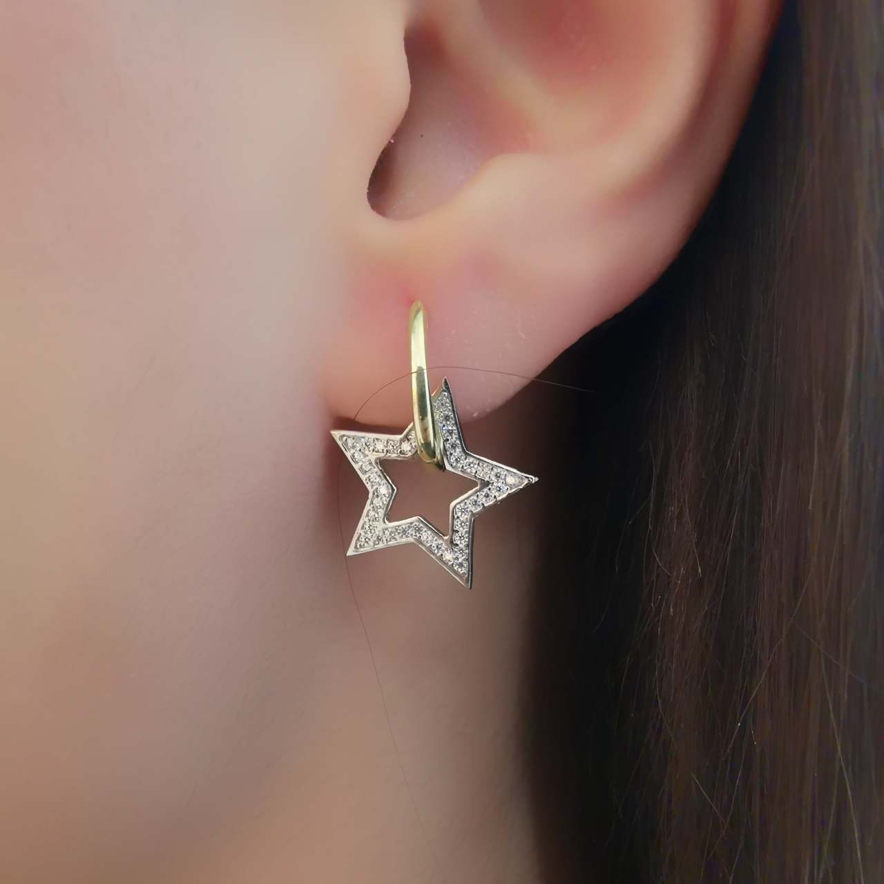 Yıldız Bayan Gümüş Küpe Gold Double Color