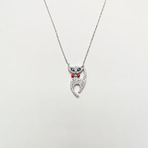 Bayan Gümüş Kedi Kolye Rodyum Mineli