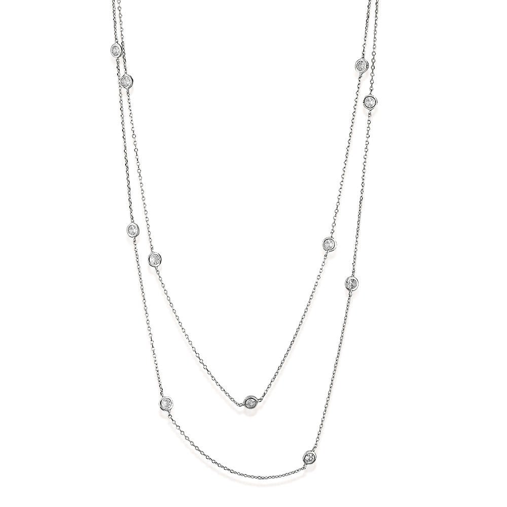 Choice Gümüş Yuvarlak Taşlı Zincir Kolye Uzun