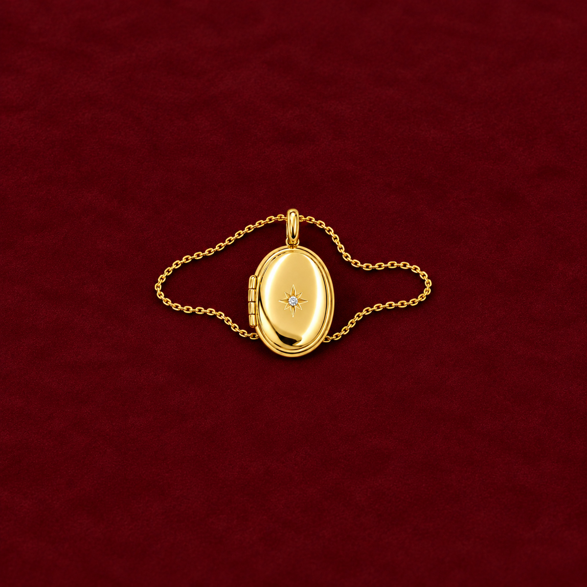 Bordo zeminde Amora | 925 Ayar Gümüş Oval Fotoğraflı Madalyon Kolye