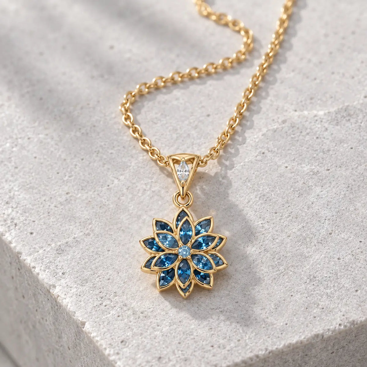 Âme de Lotus akuamarin mavi taşlı 14K gold kaplama gümüş kolye