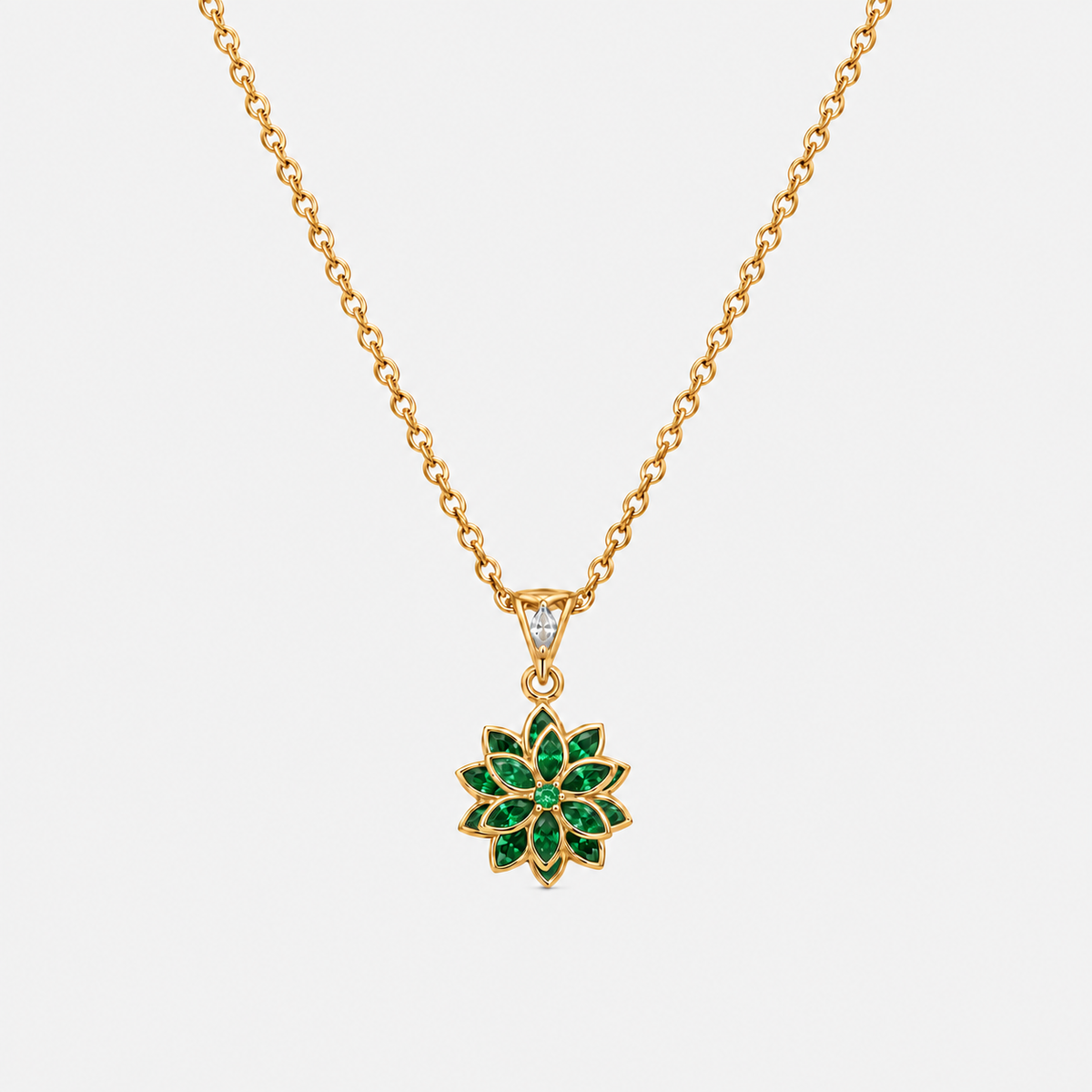 Âme de Lotus zümrüt yeşili taşlı 14K gold kaplama minimal lotus kolye