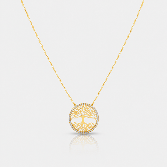 Arbelle hayat ağacı gümüş kolye gold çok açık light gray zeminde