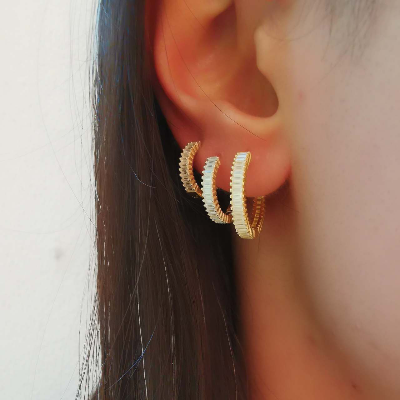 Baget Bayan Gümüş Küpe Halka Gold Combo Set