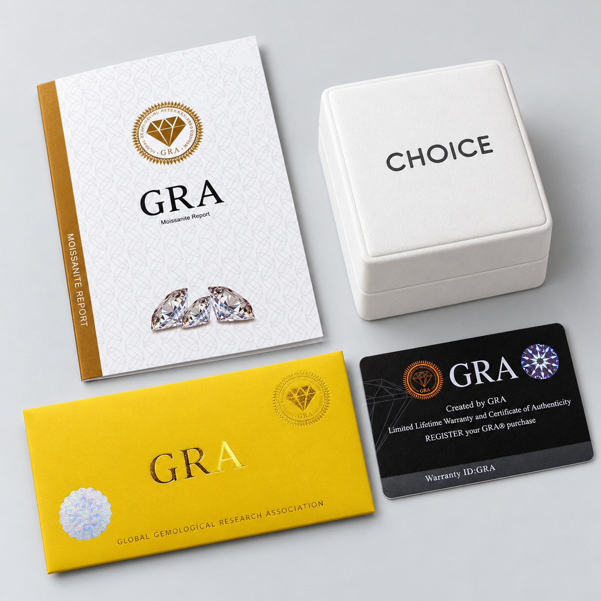 CHOICE GRA sertifikalı moissanite yüzük sertifika ve hediye kutusu