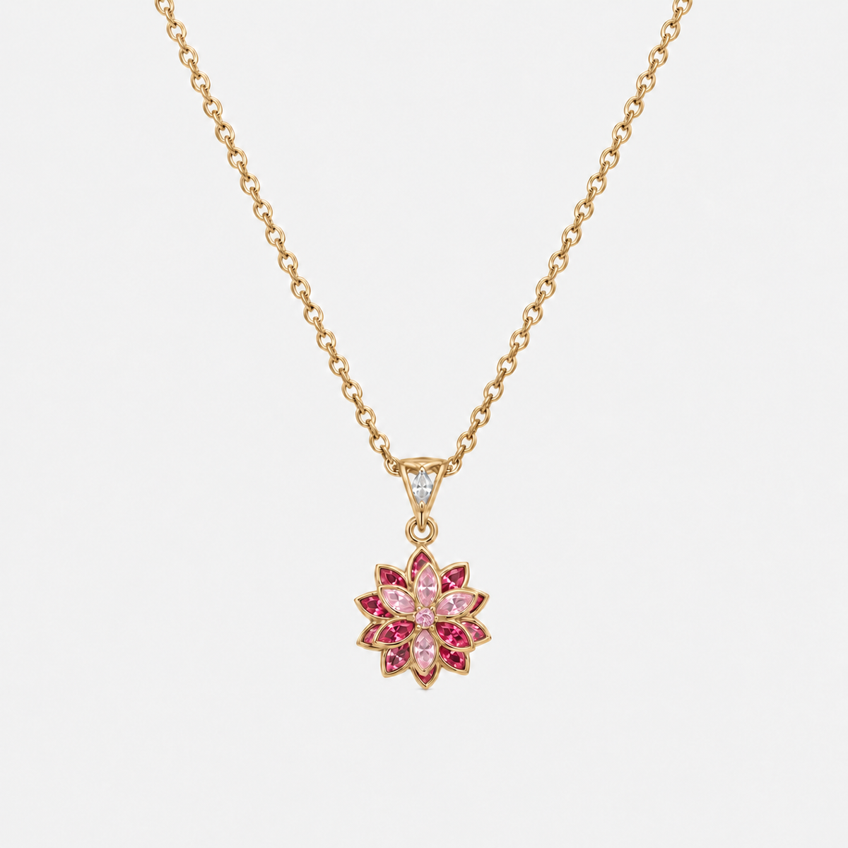 Luce Lotus pembe taşlı gold kaplama 925 ayar gümüş kolye