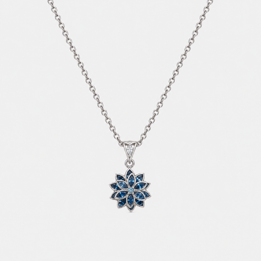 Luce Lotus aquamarin mavi rodyum kaplama 925 ayar gümüş kolye