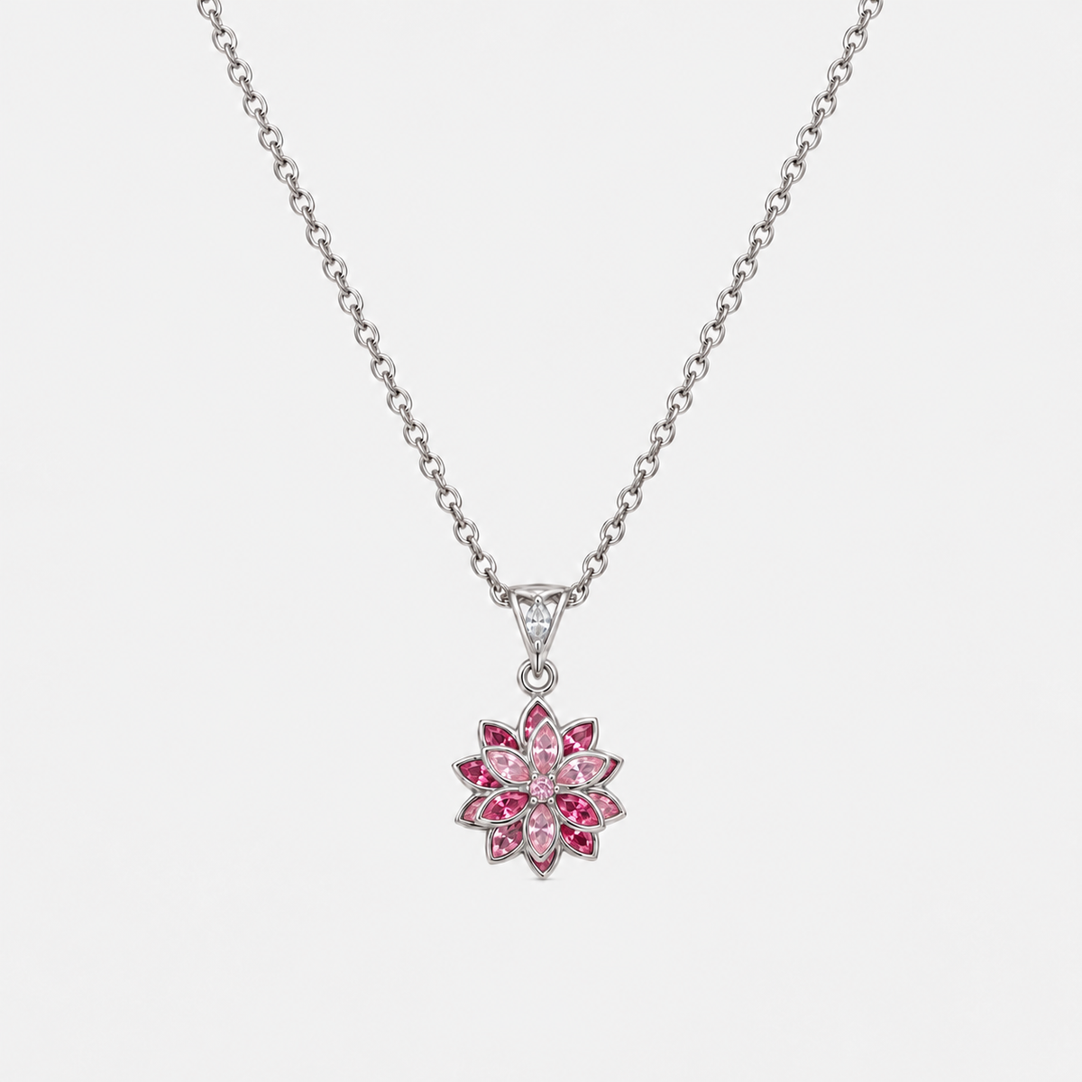 Luce Lotus pembe taşlı rodyum kaplama 925 ayar gümüş kolye