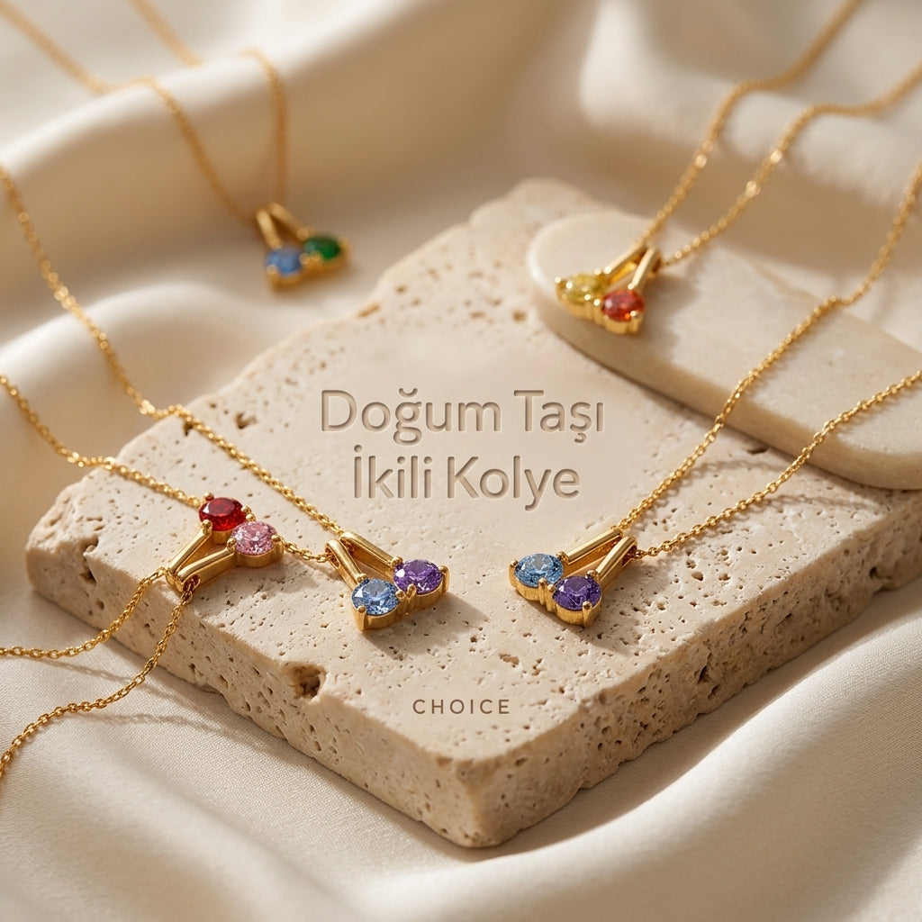 Doğum Taşı İkili Kolye | 925 Ayar Gümüş
