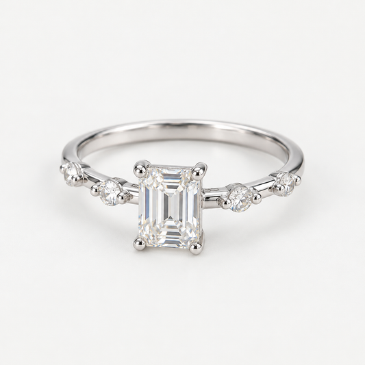 Éclaire emerald kesim moissanite 925 ayar gümüş yüzük