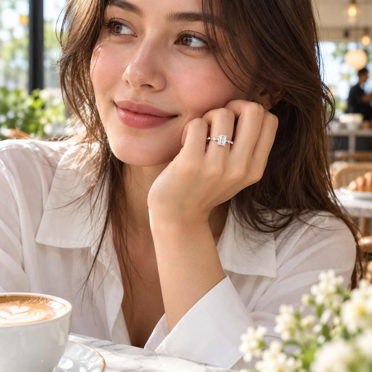 Éclaire moissanite yüzük günlük lifestyle görünümü