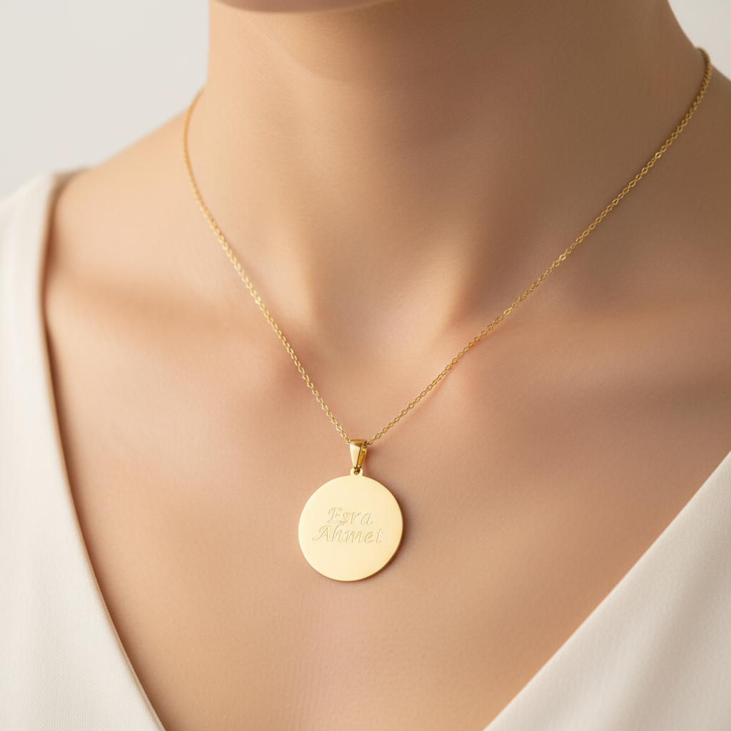 İsimli Gümüş Kolye Plaka Gold
