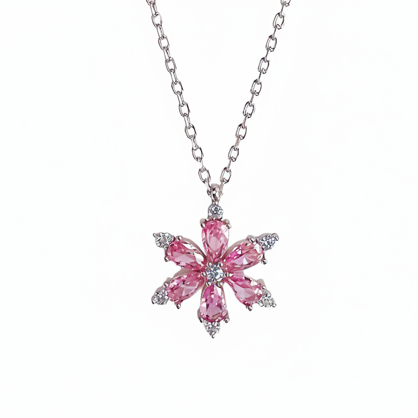 Choice Pembe Fancy Taşlı Gümüş Lotus Çiçeği Kolye