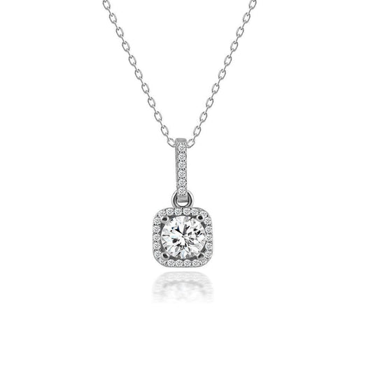 Tek Taş Gümüş Kolye Kare Montür