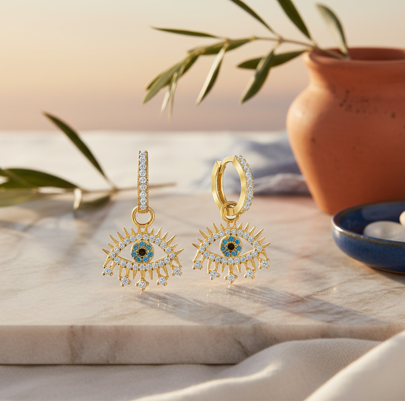 Göz Gümüş Küpe Sallantılı Gold Orta