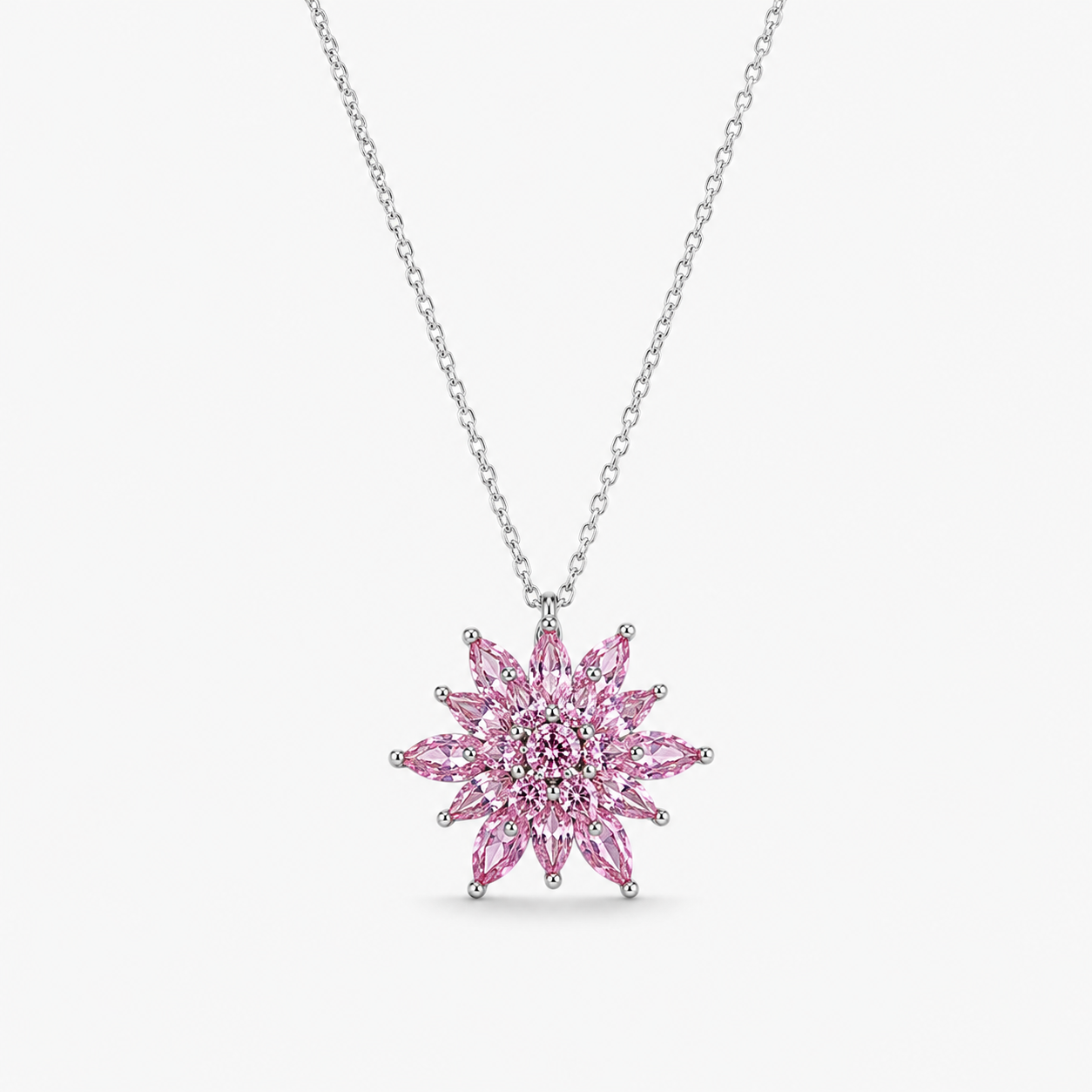 Lotelle | 925 Ayar Gümüş Pembe Taşlı Lotus Çiçeği Kolye