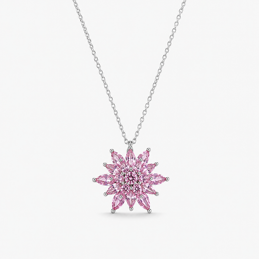 Lotelle | 925 Ayar Gümüş Pembe Taşlı Lotus Çiçeği Kolye