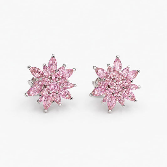 Lotelle | 925 Ayar Gümüş Pembe Taşlı Lotus Küpe
