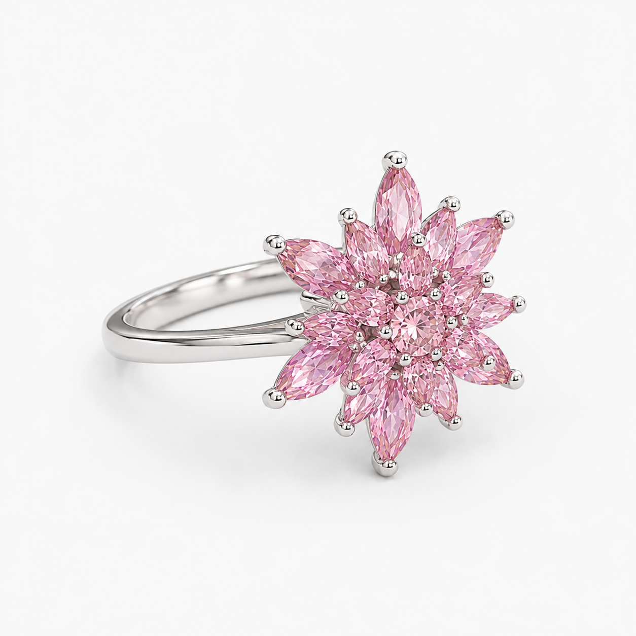 Lotelle | 925 Ayar Gümüş Pembe Taşlı Lotus Yüzük