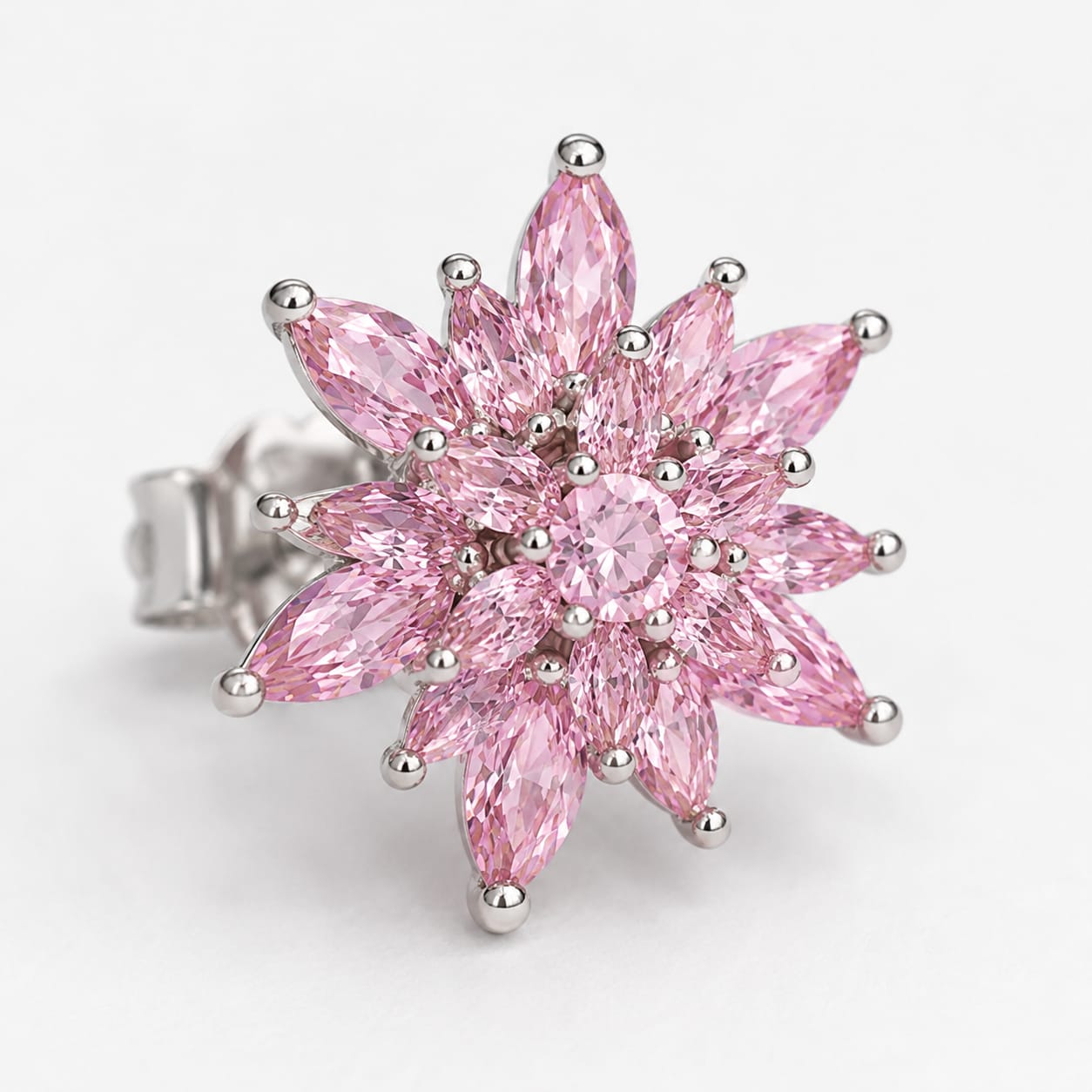 Lotelle | 925 Ayar Gümüş Pembe Taşlı Lotus Küpe