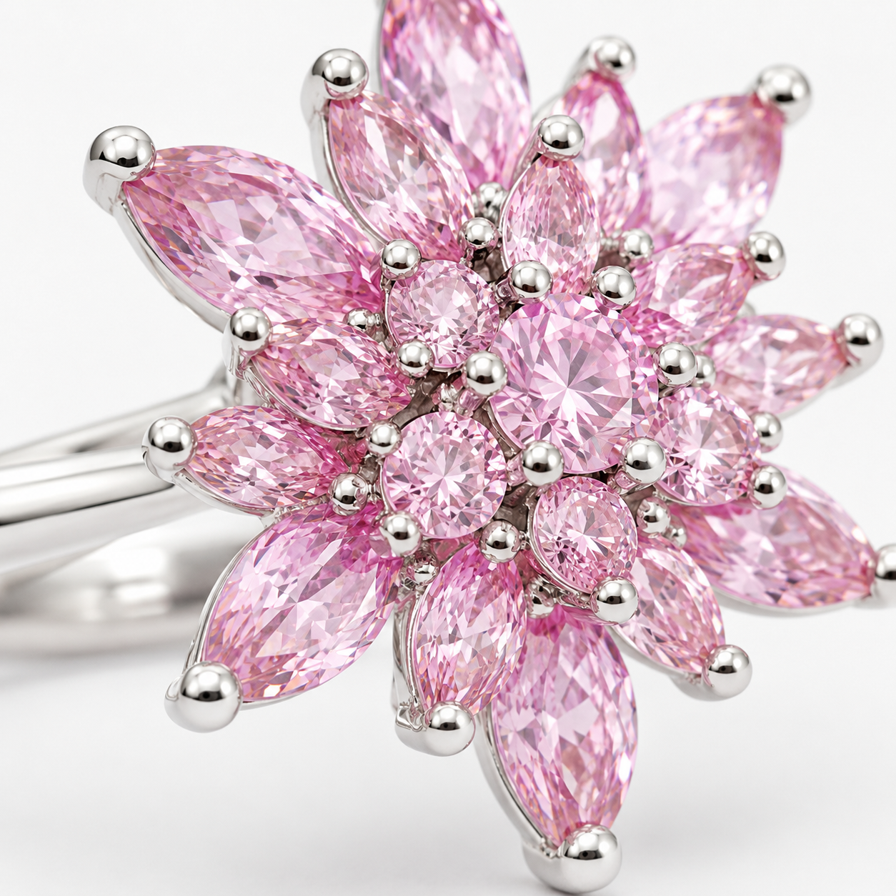 Lotelle | 925 Ayar Gümüş Pembe Taşlı Lotus Yüzük