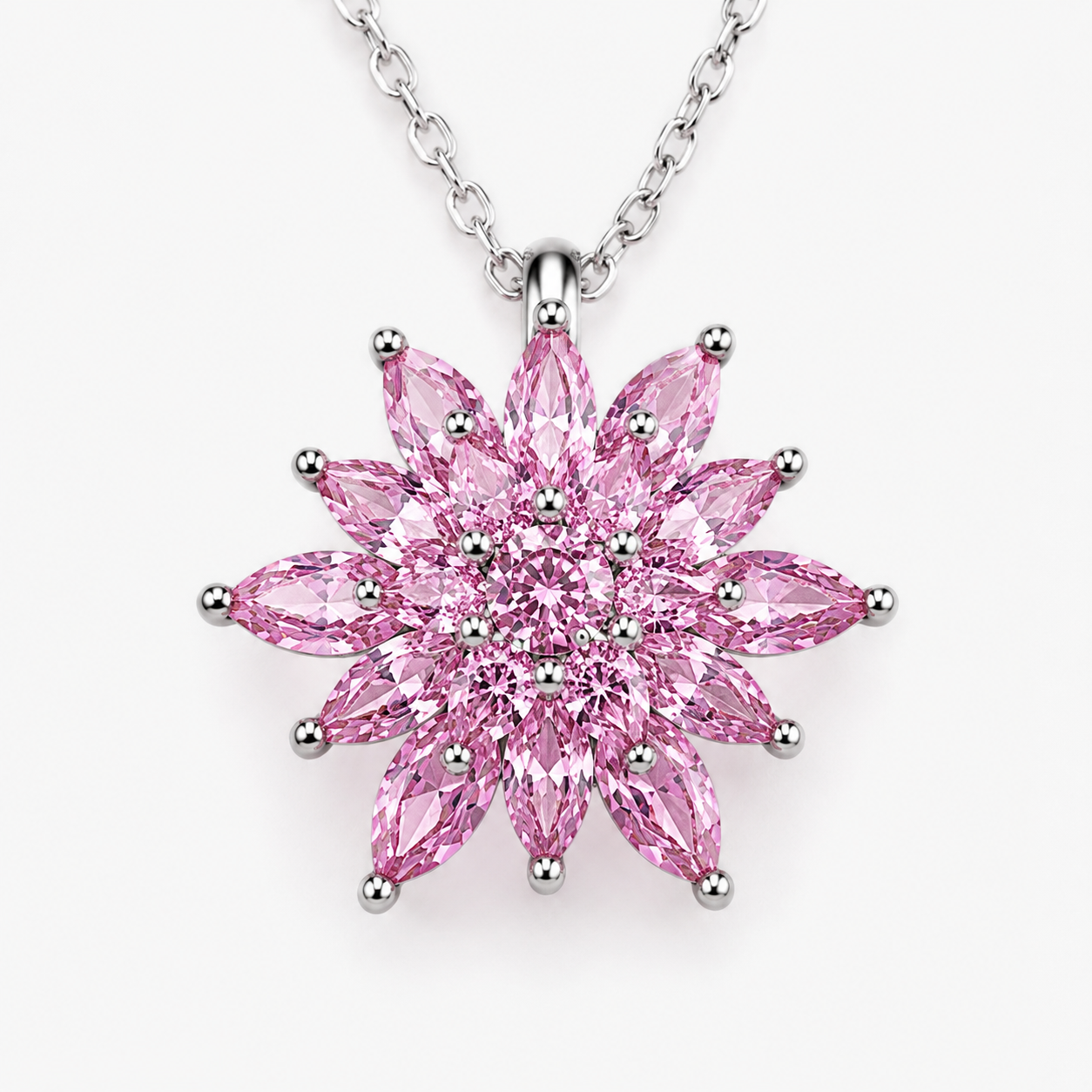 Lotelle | 925 Ayar Gümüş Pembe Taşlı Lotus Çiçeği Kolye