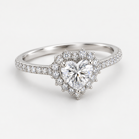 Lunelle kalp kesim halo moissanite 925 ayar gümüş yüzük