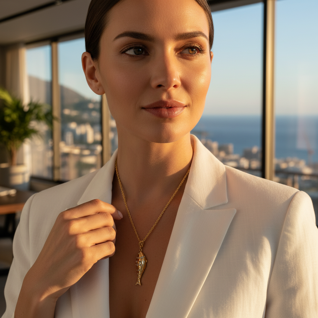 Marina Balık Gümüş Kolye Gold