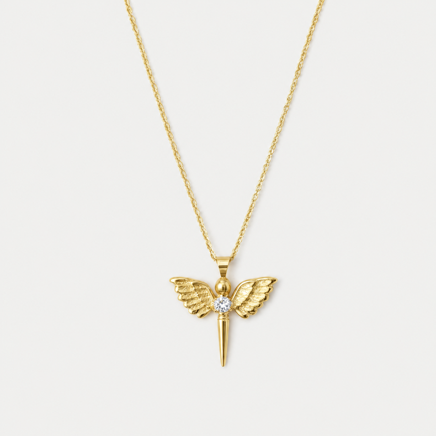 Seraph meleği gümüş kolye gold çok açık light gray zeminde