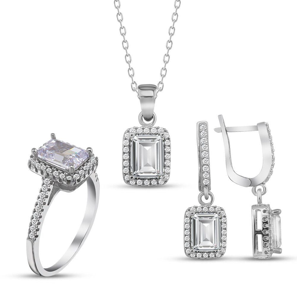 Baget Gümüş Set Prenses Rodyum