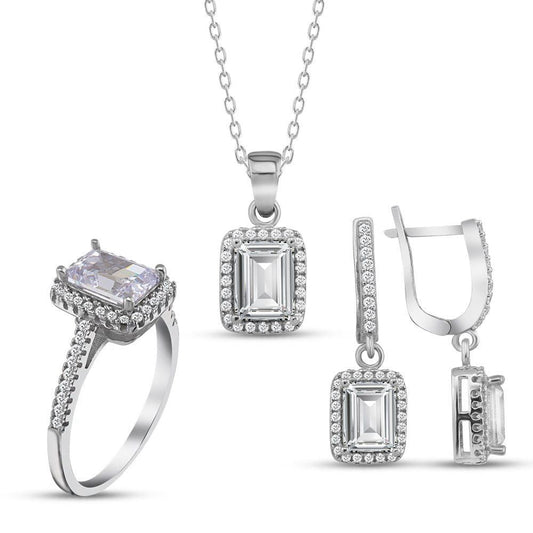 Baget Gümüş Set Prenses Rodyum