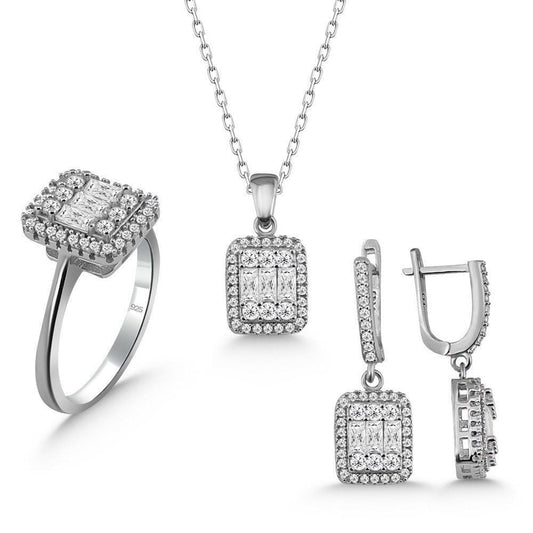 Baget Taşlı Gümüş Set