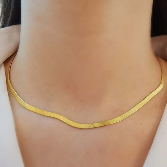 İtalyan Yassı Zincir Gümüş Gold 40cm