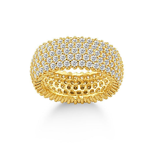 Gümüş Beş Sıra Tam Tur Yüzük Gold Rengi