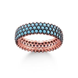 Gümüş Firuze Taşlı Üç Sıra Tam Tur Yüzük