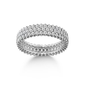 Gümüş Zirkon Taşlı Üç Sıra Tam Tur Yüzük