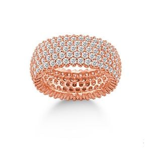 Gümüş Zirkon Taşlı Beş Sıra Tam Tur Yüzük Rose