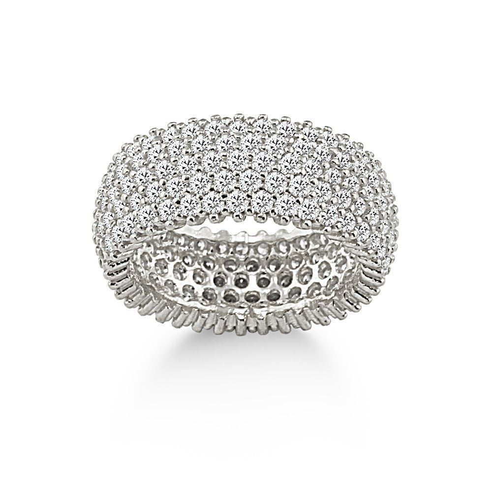 Gümüş Zirkon Taşlı Şık Beş Sıra Tam Tur Yüzük